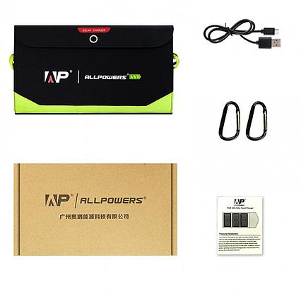 Skladateľná solárna nabíjačka Allpowers 21W a 5V/9V/12V 3xUSB + 10000mAh batéria