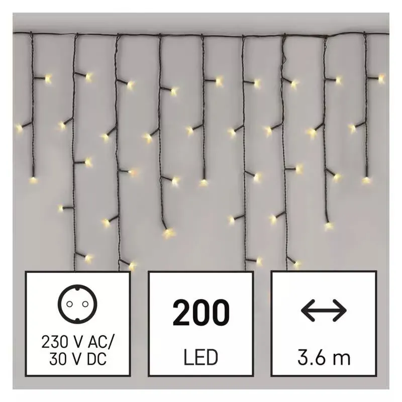 LED vianočné cencúle 3,6 m vonkajšie aj vnútorné teplá biela