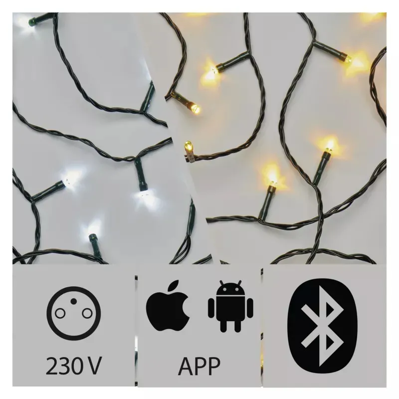 LED vianočná reťaz ovládaná aplikáciou 20m vonkajšia teplá/studená biela