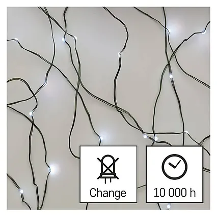 LED vánoční nano řetěz 15 m venkovní i vnitřní studená bílá časovač
