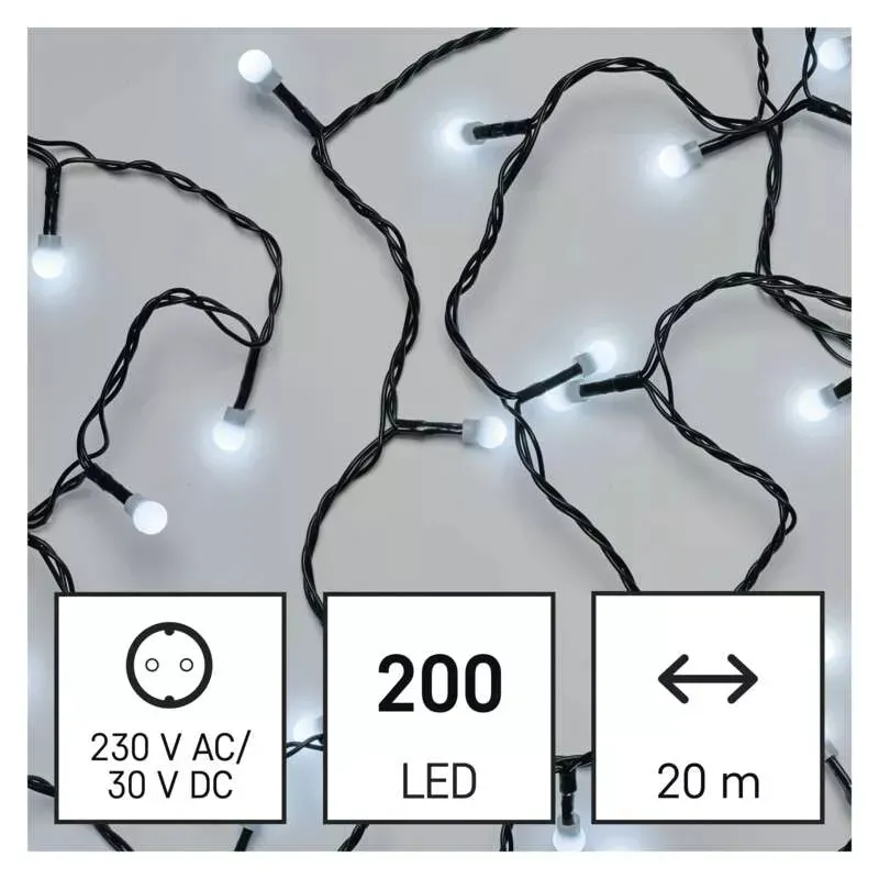 LED vianočná cherry reťaz – guličky 20 m vonkajšia aj vnútorná studená biela