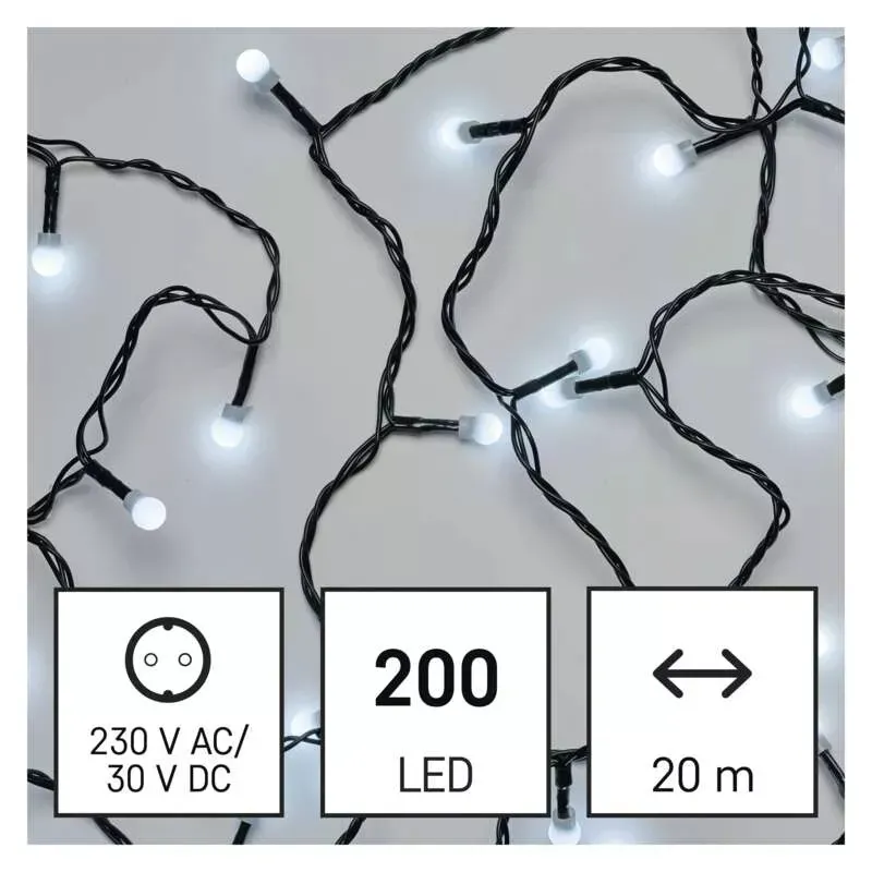 LED vánoční cherry řetěz - kuličky 20 m venkovní i vnitřní studená bílá