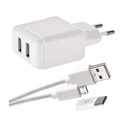 Duálny USB adaptér 3.1A, micro USB kábel a redukcia USB-C