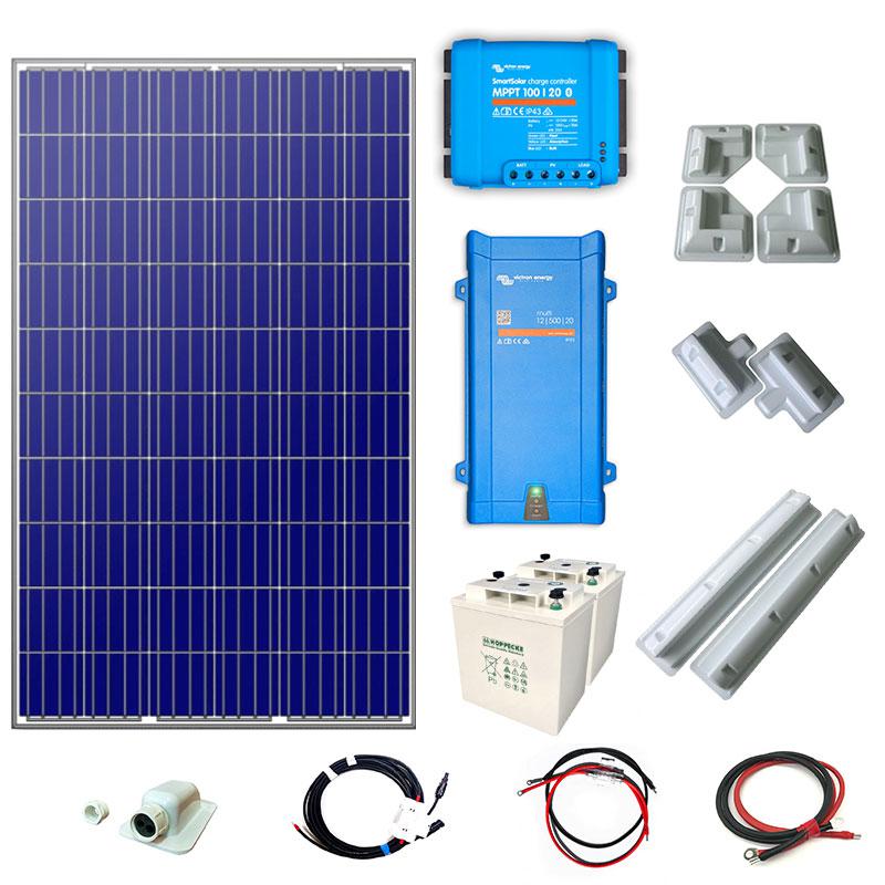 Solární ostrovní systém 285Wp 12V karavan s MPPT regulátorem Victron 100V 20A a měničem 12V 500VA 20A - 16A
