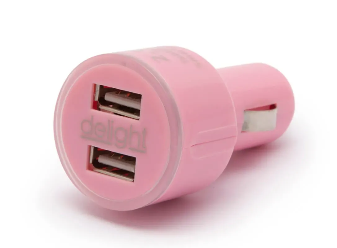 Adaptér do autozapalovača výstup 2.1A 2x USB ružový