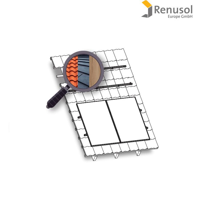 Konstrukce Renusol na FV pro 2 panely. Plech / šindel / dřevo