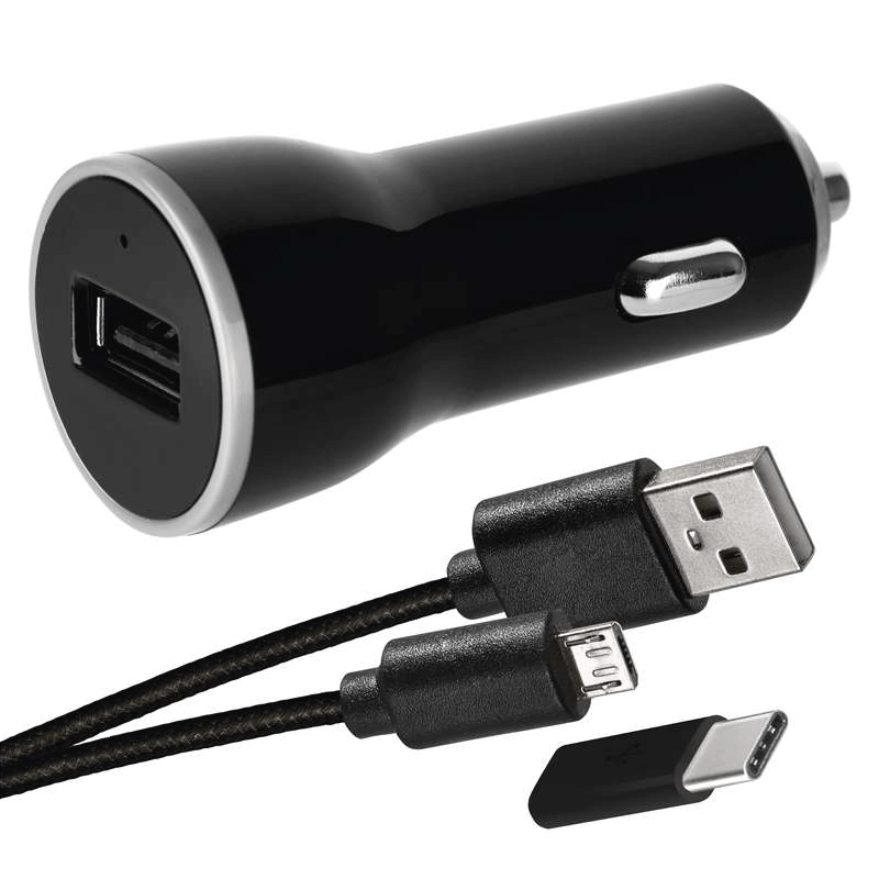 USB adaptér do auta 2.1A, micro UBS kabel a redukce USB-C