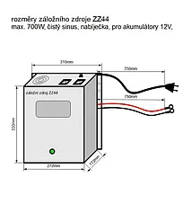 Záložní zdroj ZZ44 12V 230V 700W sinusový závěsný