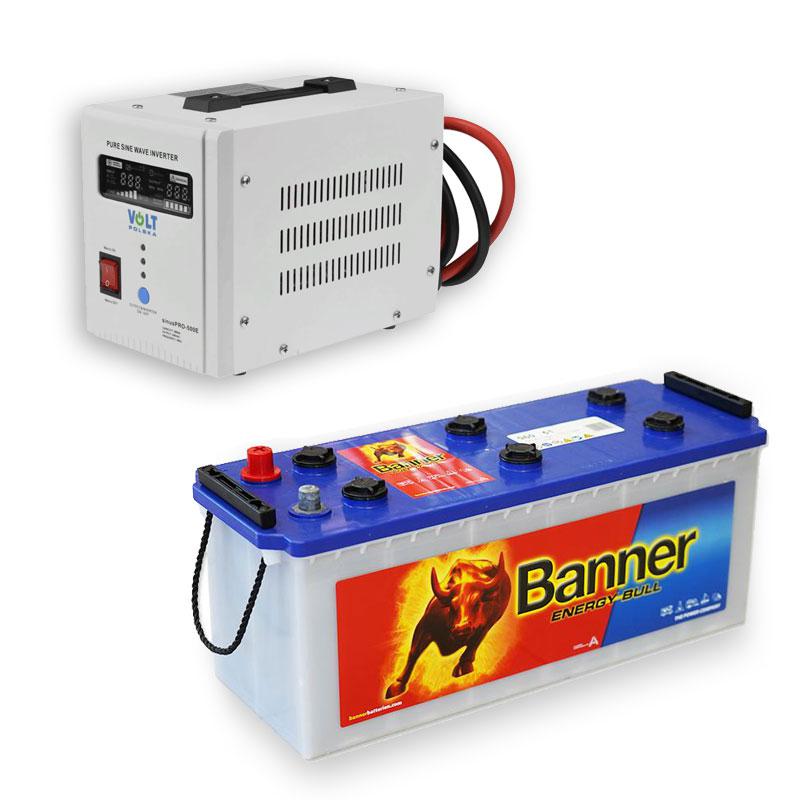 Záložný set ZZ22 12V 230V 500W + trakčná batéria Banner Energy Bull 130Ah 12V