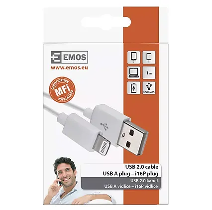 USB kábel EMOS 2.0 A/M - i16P/M 1m biely