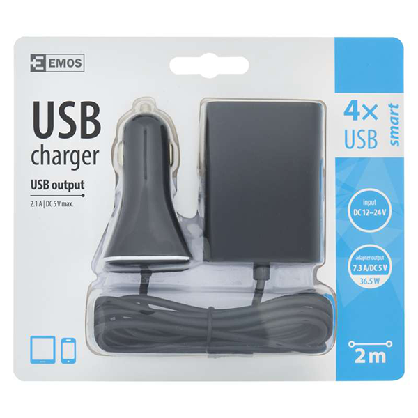 Univerzálny USB adaptér EMOS do auta 7,3A (36,5W) max., káblový