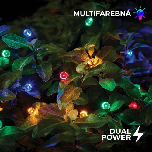 Solárna multifarebná LED reťaz Cole & Bright Dual Power 100 LED - 11,9m