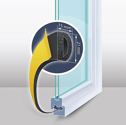 Samolepicí izolace na dveře a okna 50m černá 15 x 21 mm