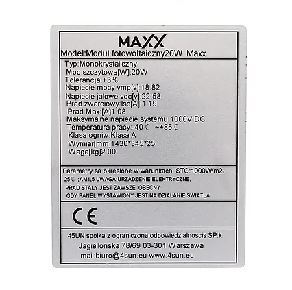 Solární panel Maxx 20W monokrystalický