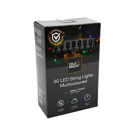 Solárna multifarebná LED reťaz Cole & Bright Dual Power 50 LED - 6,9m