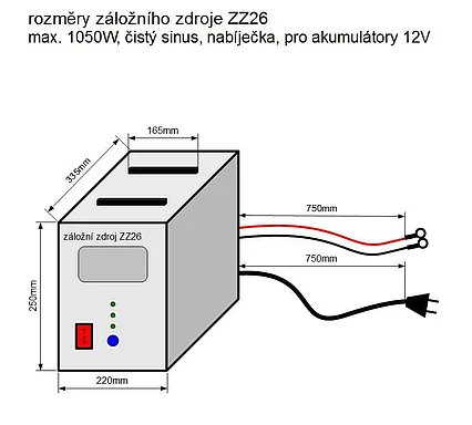 Záložní zdroj ZZ26 12V 230V 1050W sinusový