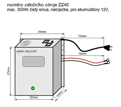 Záložný zdroj ZZ40 12V 230V 300W sínusový závesný