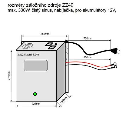 Záložní zdroj ZZ40 12V 230V 300W sinusový závěsný