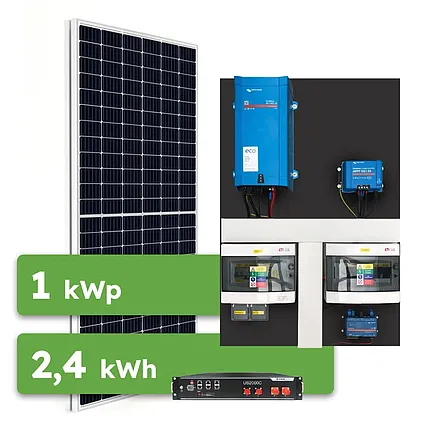 Hybrid Victron 1kWp 2,4kWh 1-fáz předpřipravený solární systém