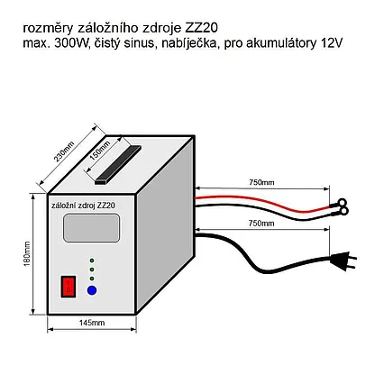 Záložný zdroj ZZ20 12V 230V 300W sínusový - čierna