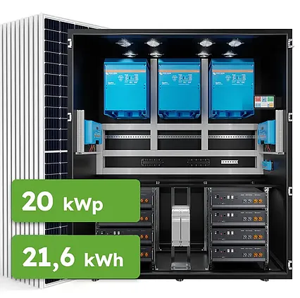 Hybrid Victron 20kWp 21,6kWh 3-fáz RACK předpřipravený solární systém